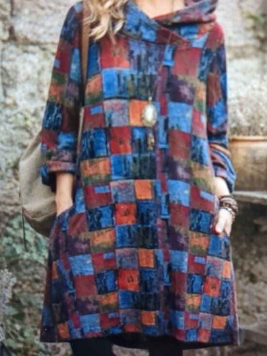 Minibee Tops - M / L Minibee Boho Hooded Lagenlook Hooded Long Sleeved Dress Sweatshirt